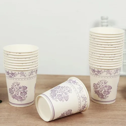 Vista 16 de Efavormart - Paquete de 24 vasos de papel franceses, elegantes vasos desechables de oro blanco para fiesta, 9 onzas tipo10