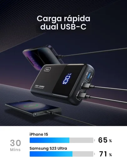 Vista 9 de INIU Power Bank, 25000mAh 100W USB C Cargador portátil para laptop, paquete de batería de 3 salidas con carga rápida PD QC, cargador de viaje