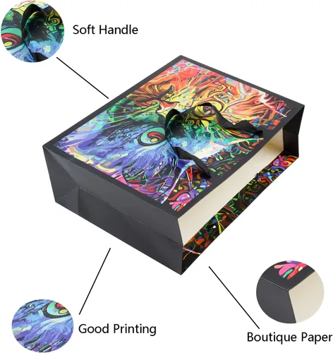 Vista 3 de ysmile Bolsa de regalo negra con bolsa de papel boutique con asa de gran tamaño para mujeres y hombres de 15.7 pulgadas - gato