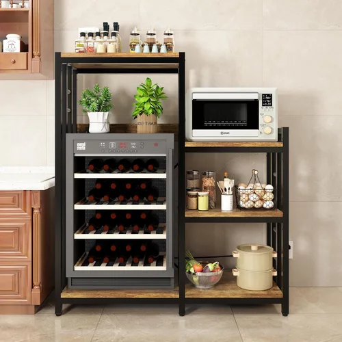 Vista 6 de Estante de cocina de 6 niveles con toma de corriente, soporte para horno de microondas con almacenamiento, adecuado para cocina, sala de estar