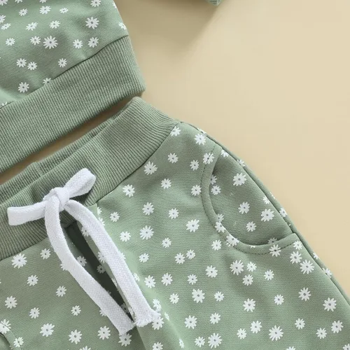 Vista 6 de Ropa para bebé recién nacida, atuendo de margaritas, camiseta de manga larga, pantalones, ropa de otoño e invierno
