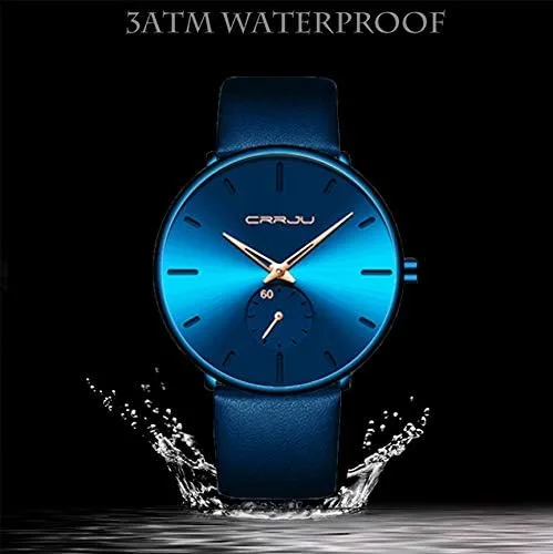 Vista 2 de Mens Watches Ultra-Thin Minimalist Waterproof-Fashion Wrist Watch for Men Unisex Dress with Leather Band