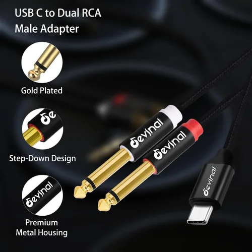 Vista 2 de Cable de audio USB C a 1/4 de pulgada, tipo C a doble cable auxiliar estéreo TRS de 0.250 in, divisor en Y para teléfono inteligente, tableta, 2