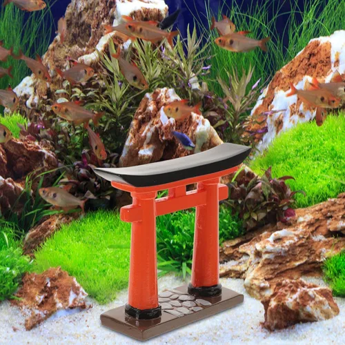 Vista 3 de NOLITOY Puerta Torii en miniatura, adorno de resina de estilo japonés, modelo de santuario sintoísta rojo para jardín zen, pecera, decoración
