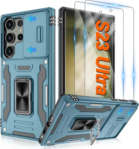Vista 12 de Atump Funda para Motorola Moto G Play 2024 (4G) con [paquete de 2] protector de pantalla HD y cubierta para cámara deslizante, soporte de anillo