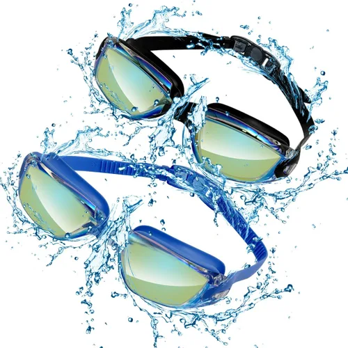 Vista 8 de Gafas de natación profesionales, antivaho, protección UV, a prueba de fugas, diseño de visión amplia para adultos, paquete de 2 gafas de natación