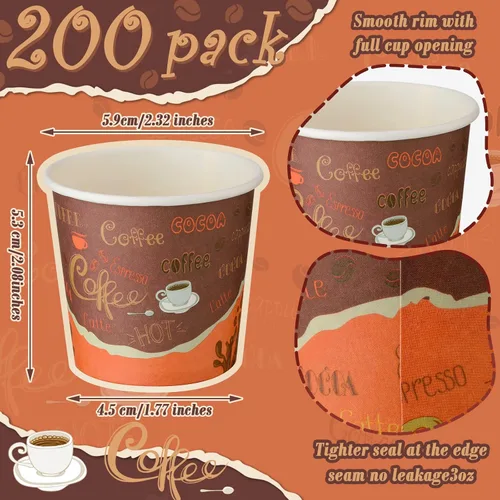 Vista 3 de Funtery 200 tazas de café espresso desechables de 3 onzas pequeñas tazas de papel para café, té, cacao, jugo, mini suministros de papel
