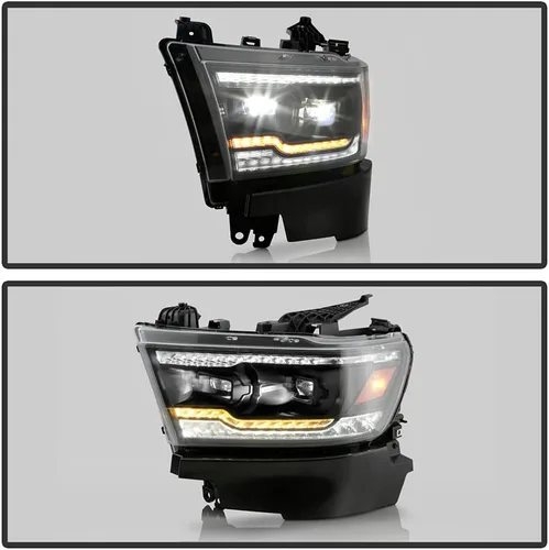 Vista 5 de ACANII - Para [tipo halógeno] 2019-2022 Ram 1500 Tubo LED Negro Señal secuencial LED Dual Proyector Faros Faros Faros