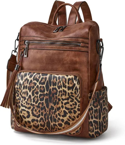 Vista 37 de OPAGE - Mochila de cuero para mujer, con borla de moda, bolso de hombro, mochila grande, bolsa de viaje, gris, L