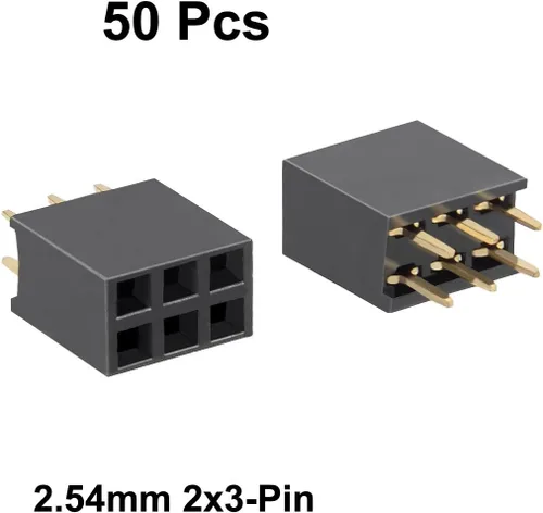 Vista 2 de uxcell 50 unids 0.100 in paso 2x3-pin doble fila recto conector hembra pin header tira PCB placa socket