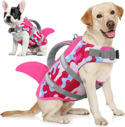 Vista 28 de AOFITEE Chaleco salvavidas para perros, chaleco salvavidas para perros pequeños, chaleco de seguridad reflectante con flotabilidad superior y asa