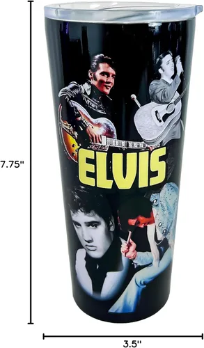 Vista 2 de Spoontiques Elvis - Taza de viaje de acero inoxidable, 22 onzas, taza aislada para bebidas calientes y frías, con tapa y cerradura deslizante
