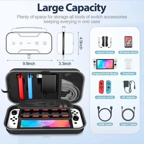 Vista 3 de Switch OLED - Funda de transporte compatible con Nintendo SwitchOLED, funda de transporte portátil para interruptor compatible con Joy-Con