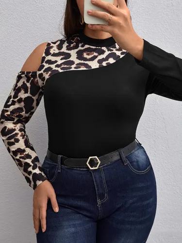 Vista 6 de MakeMeChic Camisa ajustada de manga larga con cuello alto falso para mujer, talla grande