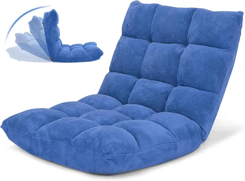 Vista 18 de GOFLAME Sofá de suelo plegable de 14 posiciones, sofá ajustable para juegos, silla acolchada, cama plegable para dormir para sala de estar, Negro