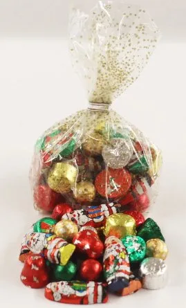 Vista 19 de Scott's Cakes Mezcla de chocolate de lujo envuelta en papel de aluminio navideño en una bolsa de bastón de caramelo de 8 onzas