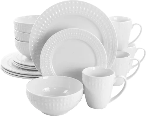 Vista 4 de Elama Marshall - Vajilla de porcelana de 16 piezas, color blanco