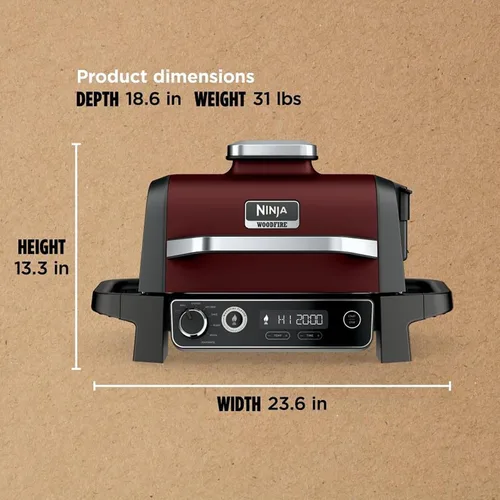 Vista 9 de Ninja OG701 Woodfire - Parrilla y ahumador para exteriores, parrilla principal 7 en 1, ahumador de barbacoa, freidora de aire más hornear, asar