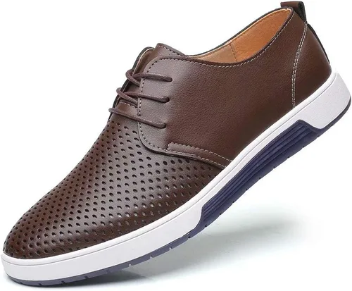 Vista 8 de konhill Zapatos Oxford casuales para hombre - Zapatos de vestir transpirables, mocasines con cordones, zapatillas planas Lk Negro