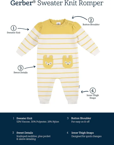 Vista 4 de Gerber Baby Girls Sweater Knit Romper Jumpsuit