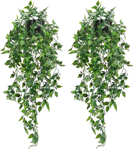 Vista 8 de Whonline Plantas colgantes falsas, plantas artificiales pequeñas en maceta para interiores y exteriores, estética, oficina, sala de estar