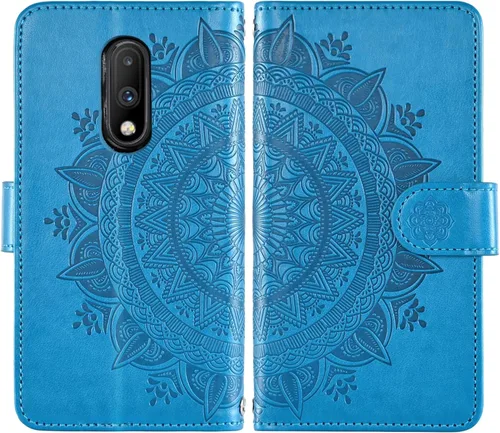 Vista 6 de Asuwish Funda de teléfono para OnePlus 7 6T Wallet Cell Cover con protector de pantalla con correa para la muñeca Mandala Flower Card Holder
