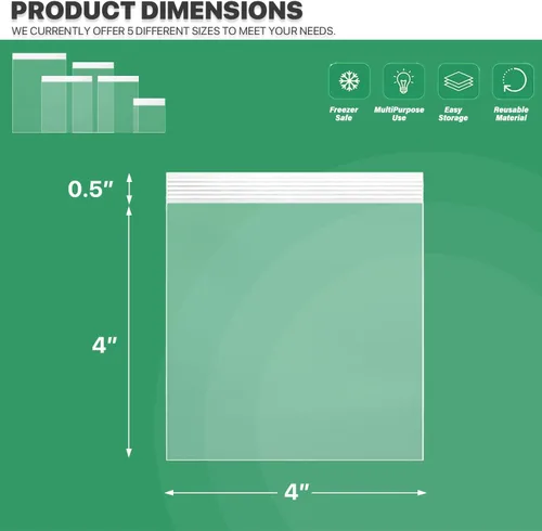 Vista 2 de 100 unidades, (4 x 4 pulgadas), bolsa transparente con cierre de cremallera de 2.5 mil de grosor, bolsas con cremallera, bolsas de plástico