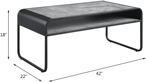 Vista 3 de Acme Muebles Mesa de centro rectangular con estante abierto, gris concreto y negro
