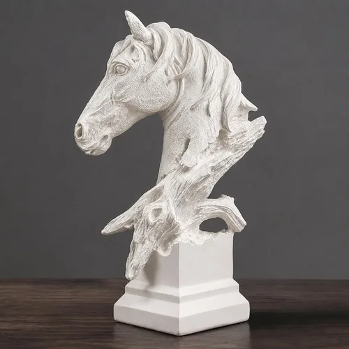 Vista 10 de Adorno retro de cabeza de caballo pequeña de arte creativo, adornos de estatua de resina, esculturas de estilo abstracto, decoraciones de sala