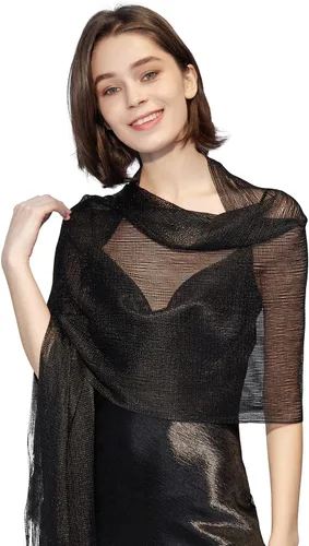 Vista 4 de Bufanda con flecos para evento vespertino, con brillo metálico. Ideal para graduaciones