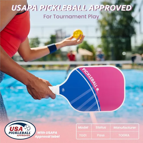 Vista 2 de TOGRA Palas de pickleball aprobadas por USAPA, juego de 2 palas de pickleball de fibra de carbono, ligeras raquetas de pickleball de grafito con 4