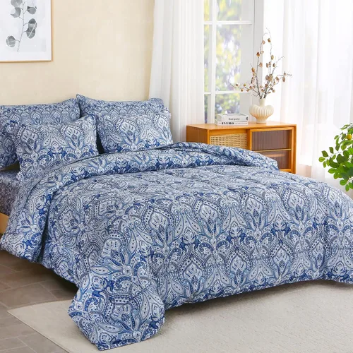 Vista 2 de lasoftan Juego de edredón floral Queen con sábanas, ropa de cama vintage de lujo de 7 piezas, ropa de cama de microfibra suave en una bolsa, juego