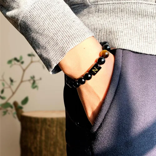 Vista 72 de SUMMER LOVE Regalos para el Día del Padre, pulsera con inicial de piedra de ónix negro de 0.394 pulgadas para hombres, pulsera de cuerda trenzada