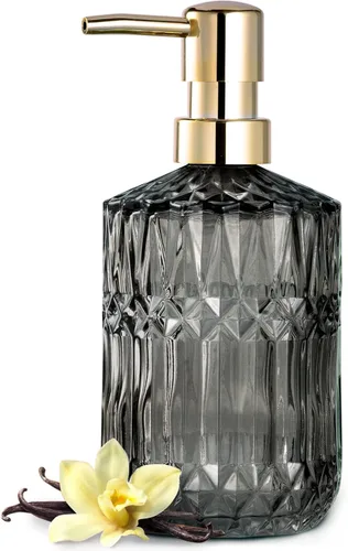 Vista 8 de EMPO Dispensador de jabón de vidrio transparente con bomba de plástico ABS, dispensadores de loción de cristal para fregadero de cocina, baño Negro