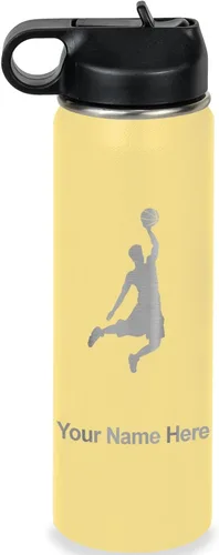 Vista 23 de LaserGram Botella de Agua Personalizada, Basketball Slam Dunk Man, Acero Inoxidable de Doble Pared con Aislamiento al Vacío con Pajita Abatible
