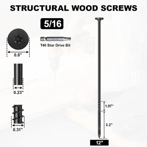 Vista 2 de FMhotu 50 tornillos para madera de 12 pulgadas, resistentes a la corrosión, para paisajismo, troncos y madera para madera, cierres resistentes al