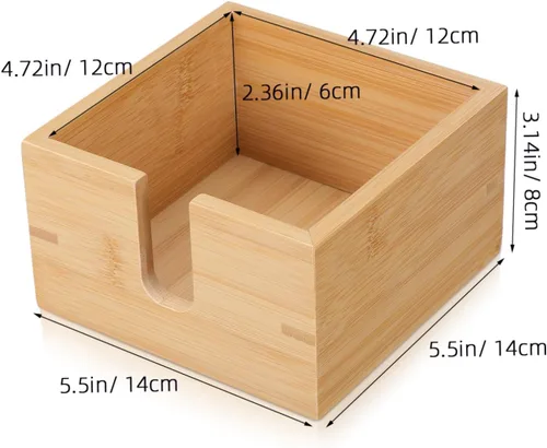 Vista 2 de Alipis Servilletero de bambú para mesa de comedor y cocina, dispensador de pañuelos de madera plano