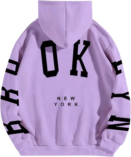 Vista 2 de BLUBUKLKUN Brookln - Sudadera con capucha para mujer, manga larga, de gran tamaño, estampada, con bolsillos, Y2K