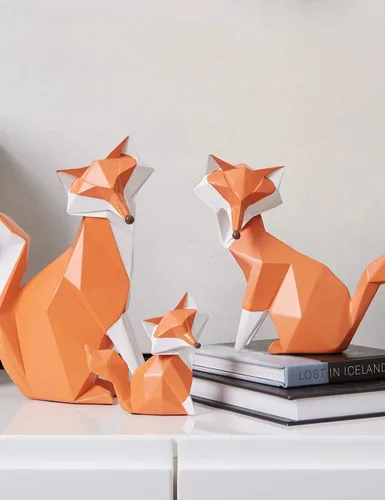 Vista 11 de HAUCOZE Figura de estatua de zorro moderna escultura de animal para decoración del hogar, arte geométrico, regalo para estante, escritorio, sala