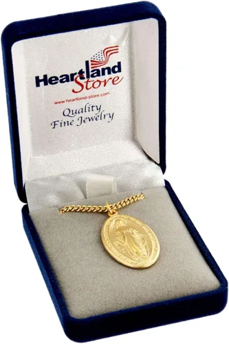 Vista 3 de Heartland - Medalla milagrosa ovalada de plata de ley chapada en oro de 16 quilates para hombre