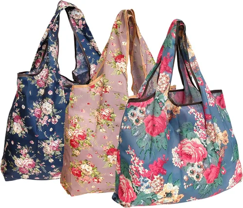Vista 8 de Wrapables Bolsas de compras reutilizables de nylon grandes ecológicas (juego de 3)