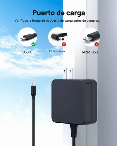 Vista 2 de Superer Cargador rápido apto para Asus Chromebook USB C, 45W