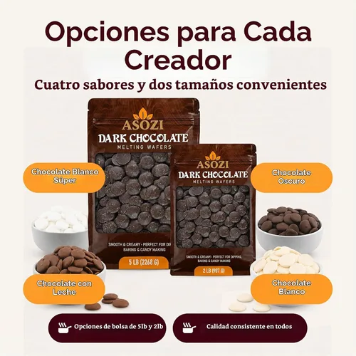 Vista 7 de Obleas de chocolate negro prémium para derretir 5 libras, perfectas para hornear, dulces, trufas, postres y barras de chocolate virales Dubai