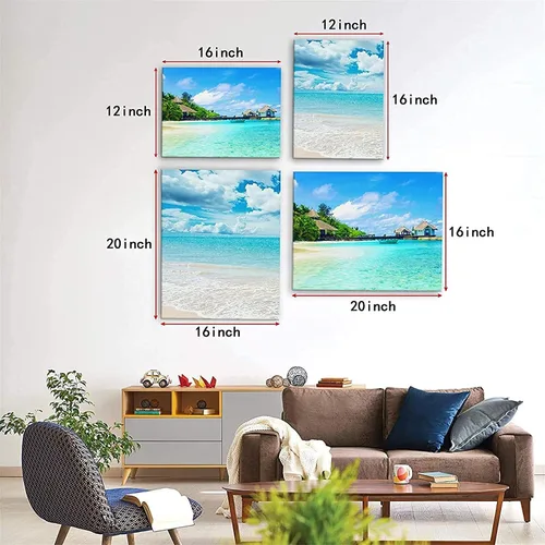 Vista 7 de MEECI Arte de pared minimalista bohemio de mediados de siglo, planta moderna con hojas verdes y doradas, lienzo botánico, arte de pared, pintura