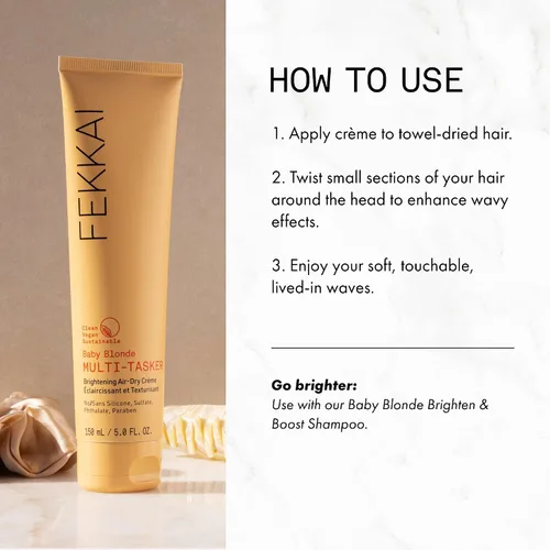 Vista 4 de Fekkai Baby Blonde Multi-Tasker - Crema iluminadora de secado al aire – 5 oz – Ilumina e hidrata el cabello – Grado de salón, compatible con EWG
