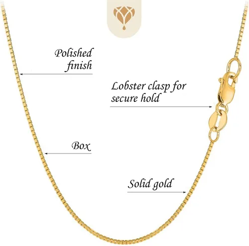 Vista 4 de The Diamond Deal 10k SOLID Yellow OR White Gold 0.80mm Shiny Classic Mirror Box Chain with Lobster-Claw Clasp (16",18", 20", 22" 24" or 30 inch)