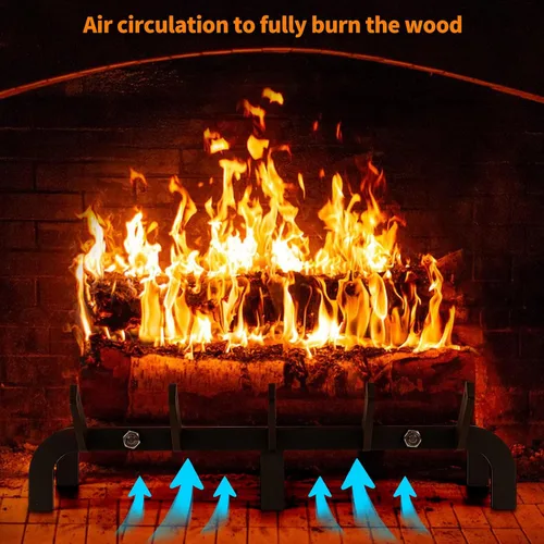 Vista 4 de Rejilla para chimenea, rejilla de chimenea de 16 pulgadas, resistente de acero de alto carbono, para interiores y exteriores, para estufa de leña