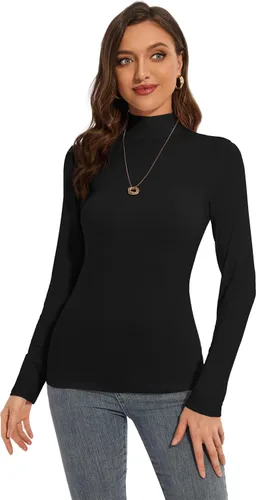 Vista 2 de Women's Long Sleeves Mock Turtleneck Tops Basic Stretch Slim Fit Lightweight Cozy Under Layer T-Shirts