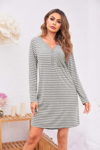 Vista 3 de Ekouaer Camisón o pijama de manga larga con cuello en V y botones para mujer