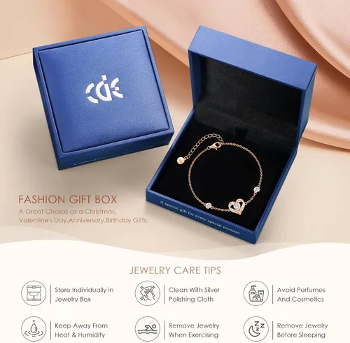 Vista 6 de CDE Pulseras de corazón de amor para mujer, plata de ley 925 con circonita de piedra natal, día de San Valentín, cumpleaños, aniversario, cadena